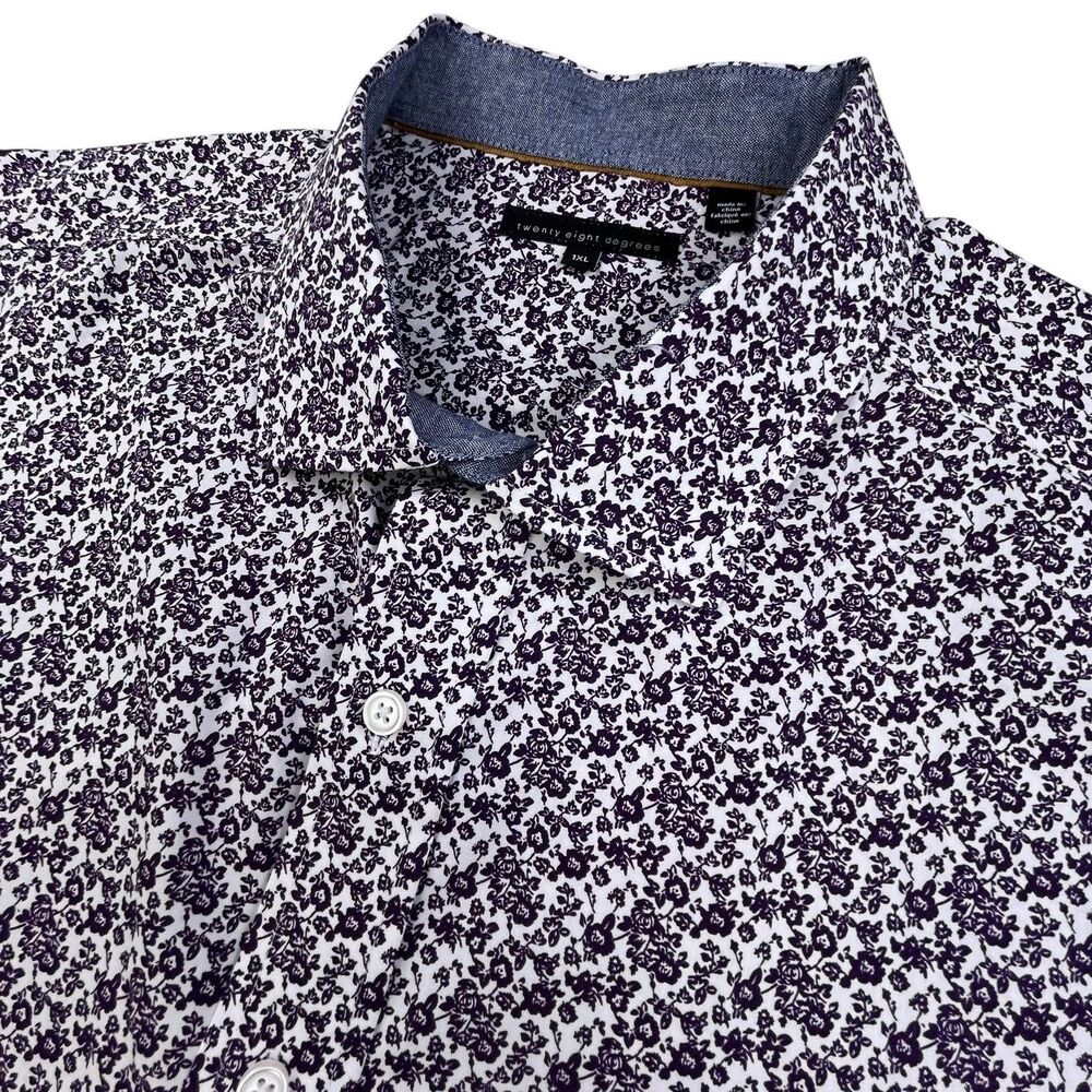 Twenty Eight Degrees Shirt Mens 1XL Floral White Purple Long Sleeve Flower